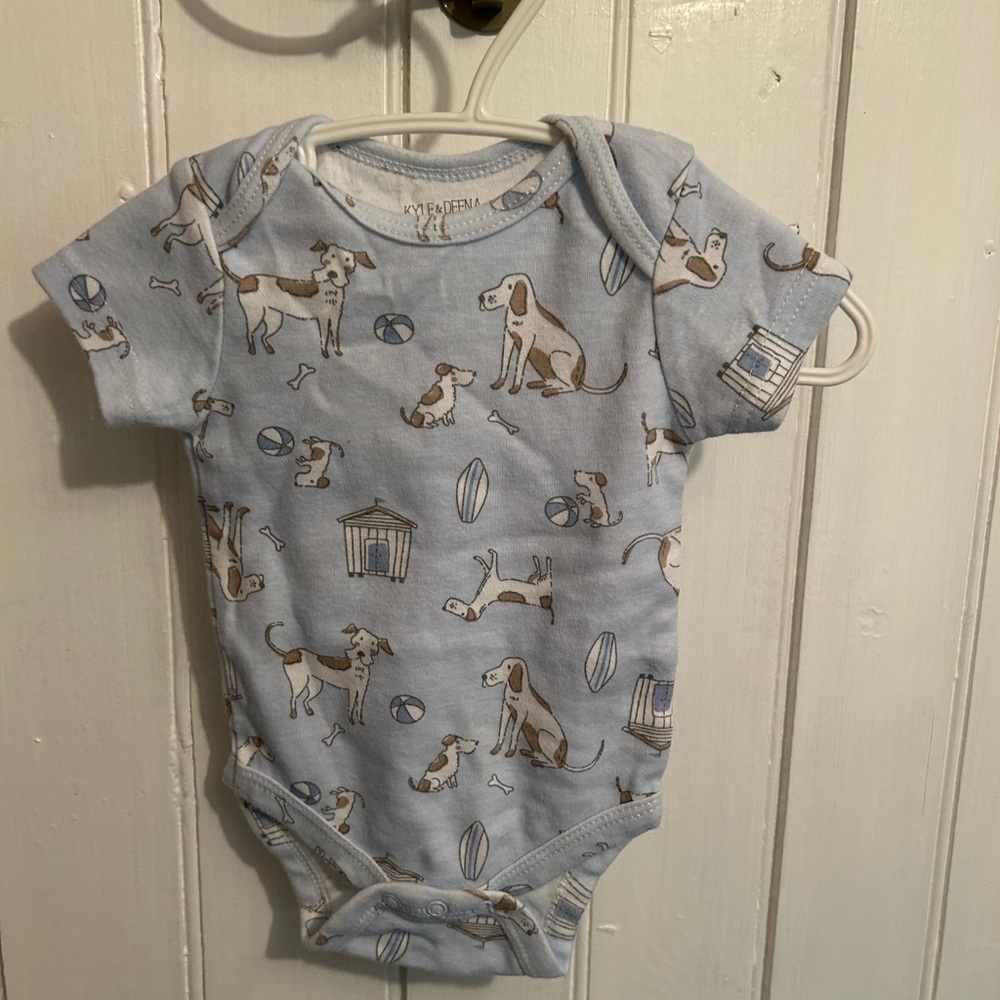 (3/$20) Kyle & Deena 3/6m Blue & brown Dog short sleeve onesie
